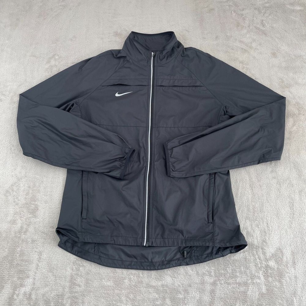 Nike Windbreaker Jacket Women Medium Black Vented Reflective Full Zip DWR Run‎
